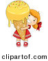 Vector of a Happy Cartoon Girl Big Waffle Cone Ice Cream Treat by BNP Design Studio