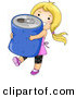 Vector of a Happy Cartoon Girl Carrying Giant Blue Soda Can - Coloring Page Outline by BNP Design Studio