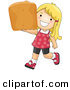 Vector of a Happy Cartoon Girl Carrying Large Chicken Nugget by BNP Design Studio