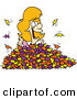 Vector of a Happy Cartoon Girl Playing in Autumn Leaves by Toonaday