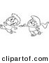 Vector of a Happy Cartoon Girl Trying to Tickle a Running Boy with a Feather - Coloring Page Outline by Toonaday