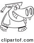 Vector of a Happy Cartoon Graduate Hippo Walking Forward - Coloring Page Outline Version by Toonaday