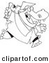 Vector of a Happy Cartoon Hippo Graduate Running - Coloring Page Outline Version by Toonaday