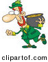 Vector of a Happy Cartoon Leprechaun Carrying Heavy Pot of Gold over His Shoulder by Toonaday