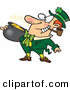 Vector of a Happy Cartoon Leprechaun Smoking a Pipe While Carrying Pot Full of Gold by Toonaday