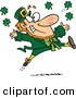 Vector of a Happy Cartoon Leprechaun Tossing Lucky Clovers Everywhere While Jumping for Joy by Toonaday