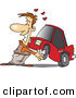 Vector of a Happy Cartoon Man Hugging His Red Car with Love Hearts by Toonaday