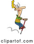 Vector of a Happy Cartoon Man Jumping Around on a Pogo Stick - National Leap Day by Toonaday