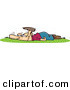 Vector of a Happy Cartoon Man Laying on Fresh Green Grass by Toonaday