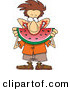 Vector of a Happy Cartoon Man Pigging out on Watermelon by Toonaday