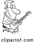 Vector of a Happy Cartoon Man Playing a Guitar on a Stool - Coloring Page Outline by Toonaday
