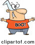 Vector of a Happy Cartoon Man Wearing Orange Boo! Shirt on Halloween by Toonaday