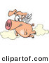 Vector of a Happy Cartoon Pig Flying near Clouds by Toonaday