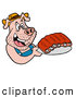 Vector of a Happy Cartoon Pig Holding Plate of BBQ Ribs by LaffToon