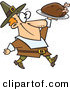 Vector of a Happy Cartoon Pilgrim Man Carrying a Roasted Turkey on a Platter by Toonaday