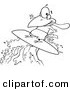 Vector of a Happy Cartoon Surfer Bird Riding a Wave - Coloring Page Outline by Toonaday