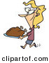 Vector of a Happy Cartoon Woman Carrying a Roasted Turkey on a Platter by Toonaday