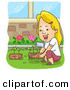 Vector of a Happy Cartoon Woman Gardening at Her Home by BNP Design Studio