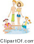 Vector of a Happy Family Playing near the Ocean Water Edge on a Beach by BNP Design Studio