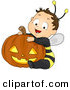 Vector of a Happy Halloween Cartoon Boy Wearing Bee Costume While Sitting Besid a Carved Pumpkin by BNP Design Studio