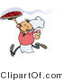 Vector of a Happy Italian Caroon Chef Running with a Fresh Hot Pizza Pie by Gnurf
