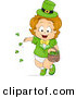 Vector of a Happy Leprechaun Baby Girl Tossing Lucky Shamrocks Around by BNP Design Studio