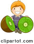 Vector of a Happy Red Haired Boy Sitting with a Halved Giant Kiwi by BNP Design Studio