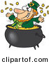 Vector of a Happy St. Patrick's Day Cartoon Leprechaun Playing in a Pot Full of Gold by Toonaday