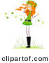 Vector of a Happy St. Patrick's Day Girl Standing Within Clovers Blowing All Around Her by BNP Design Studio