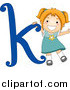 Vector of a Happy Strawberry Blond White Girl with a Blue Letter K by BNP Design Studio