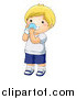 Vector of a Happy White Blond Boy Drinking a Glass of Milk by BNP Design Studio