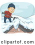 Vector of a Happy Young Man Shoveling Snow off Roof in Cold Winter Weather by BNP Design Studio
