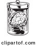Vector of a Human Brain in a Jar - Black and White Halloween Line Art by Lawrence Christmas Illustration