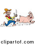 Vector of a Hungry White Hillbilly Man Chasing a Pig with a Knife and Fork by LaffToon