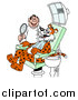 Vector of a Leopard Cat Smiling and Showing His Fangs to a Happy Dentist in an Exam Room by LaffToon