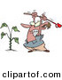 Vector of a Mad Cartoon Man Destroying a Weed with a Garden Hoe Tool by Toonaday