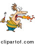 Vector of a Man Breathing Fire While Holding Bottle of Burning Hot Sauce - Cartoon Style by Toonaday