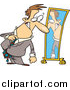 Vector of a Nervous Business-Man Dressing in Front of a Mirror - Cartoon Style by Toonaday