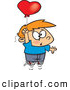 Vector of a Nervous Cartoon Boy Floating up with a Love Heart Balloon by Toonaday
