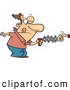 Vector of a Nervous Cartoon Man Using a Spring Hand Extention to Push a Red Button by Toonaday