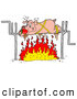 Vector of a Panicking Cartoon Pig Roasting over a Fire by LaffToon