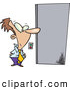 Vector of a Patient Cartoon Businessman Waiting for Elevator Doors to Open by Toonaday