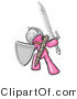 Vector of a Pink Knight with Shield and Sword Standing in Battle Mode by Leo Blanchette