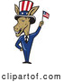Vector of a Politician Cartoon Democratic Donkey in a Suit, Waving an American Flag by Patrimonio