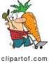 Vector of a Proud Cartoon Farmer Transporting His Huge Carrot on a Dolly by Toonaday
