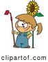 Vector of a Proud Cartoon Girl Posing Beside a Big Sunflower with a Garden Hoe by Toonaday
