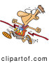 Vector of a Proud Cartoon Marathon Runner Crossing Red Ribbon at the Finish Line by Toonaday