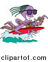 Vector of a Purple Octopus Playing a Banjo and Surfing by Toonaday