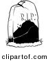 Vector of a R.I.P. Tombstone in a Cemetery - Black and White Line Art by Lawrence Christmas Illustration