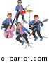 Vector of a Rockabilly Music Band of Guys Singing and Playing the Bass Drums and Guitar by LaffToon